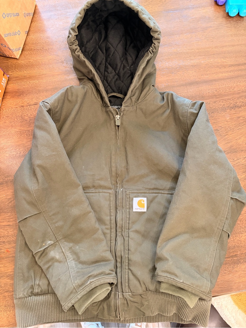Carhartt Olive Hooded Quilted-Lined Work Jacket